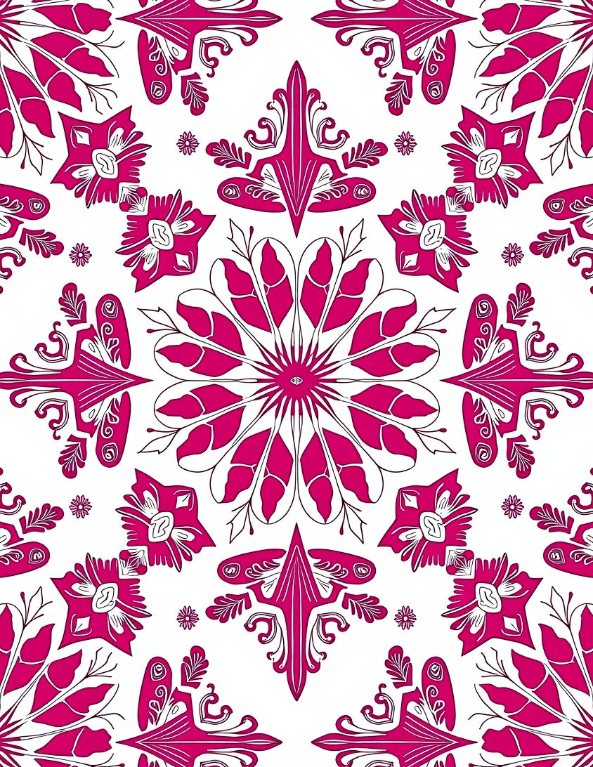 Rich Fuchsia Floral Mandala Reflections Rug