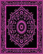 Hot Pink Black Ornamental Medallion Rug