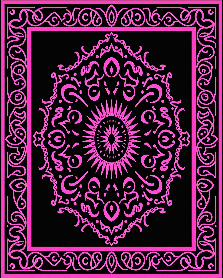 Hot Pink Black Ornamental Medallion Rug
