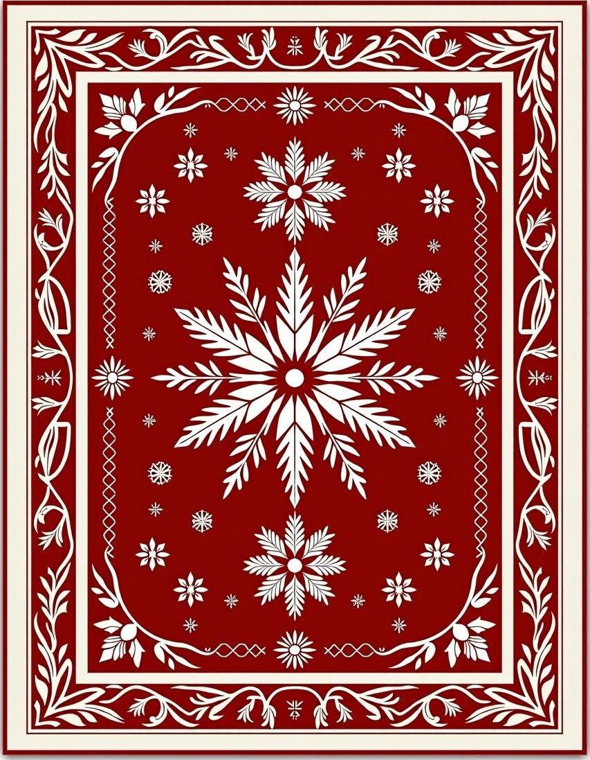 Crimson Snowflake Garden Medallion Rug