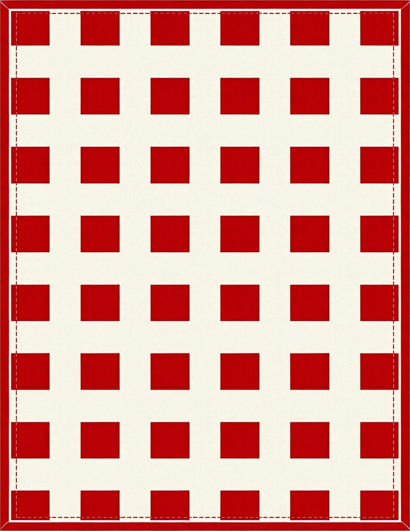 Classic Red White Gingham Check Rug