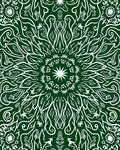 Forest Green White Organic Scroll Mandala Rug