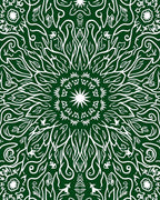 Forest Green White Organic Scroll Mandala Rug