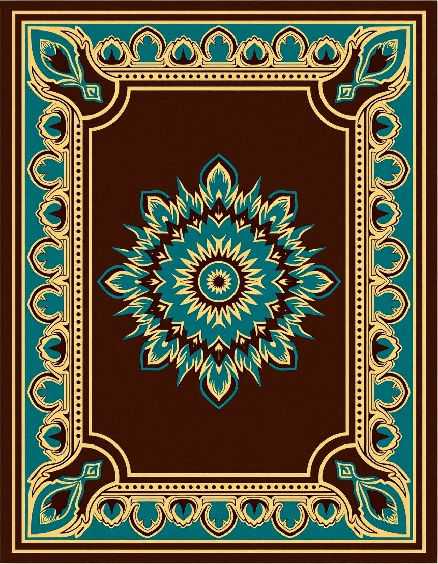 Deep Teal Medallion Bordered Rug