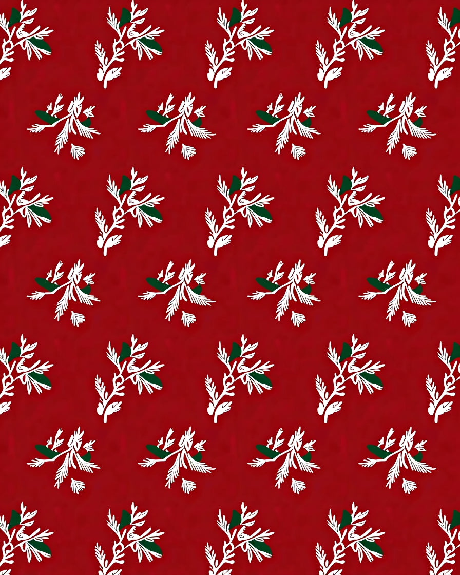 Crimson White Green Branch Repeat Rug