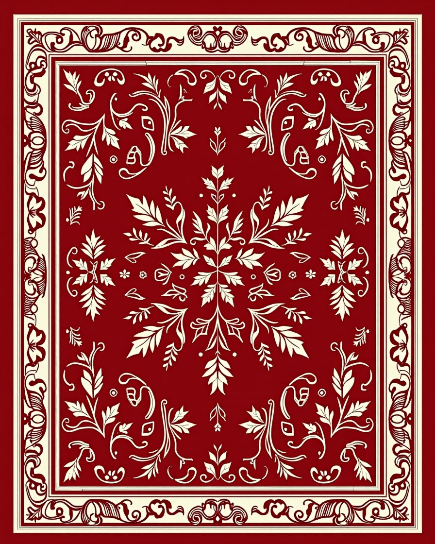 Crimson Ivory Floral Medallion Framed Rug