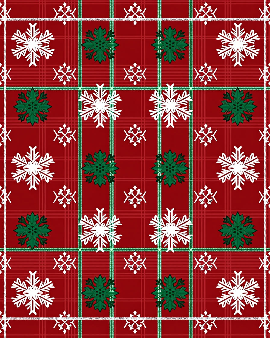 Red Green White Snowflake Plaid Rug