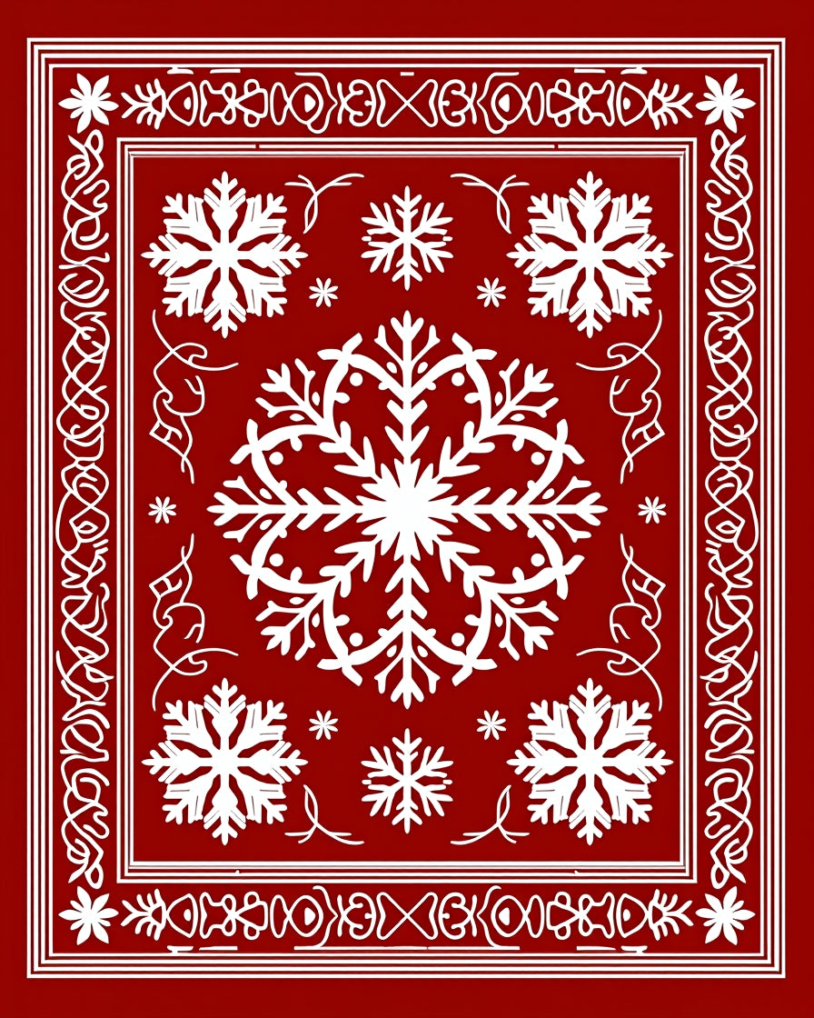 Festive Red Snowflake Holiday Medallion Rug