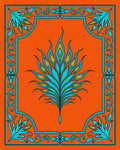 Bright Orange Teal Feathered Bloom Rug