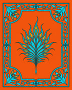 Bright Orange Teal Feathered Bloom Rug