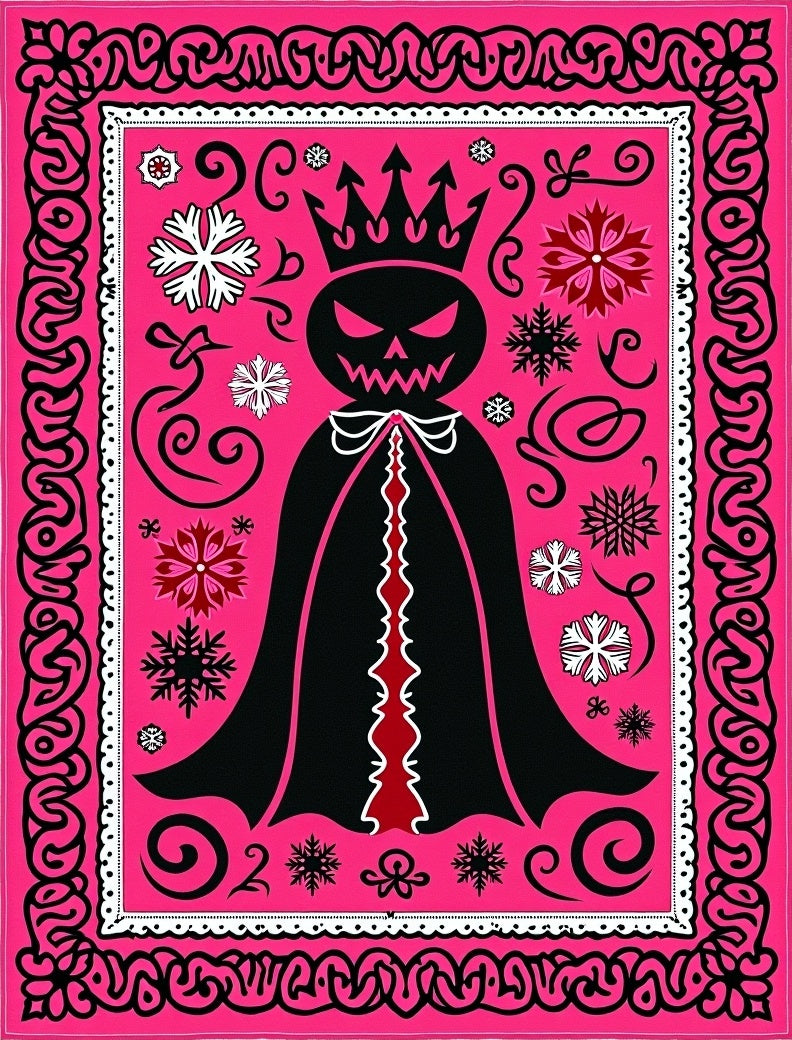 Menacing Black Crowned Figure Snowflakes Rug