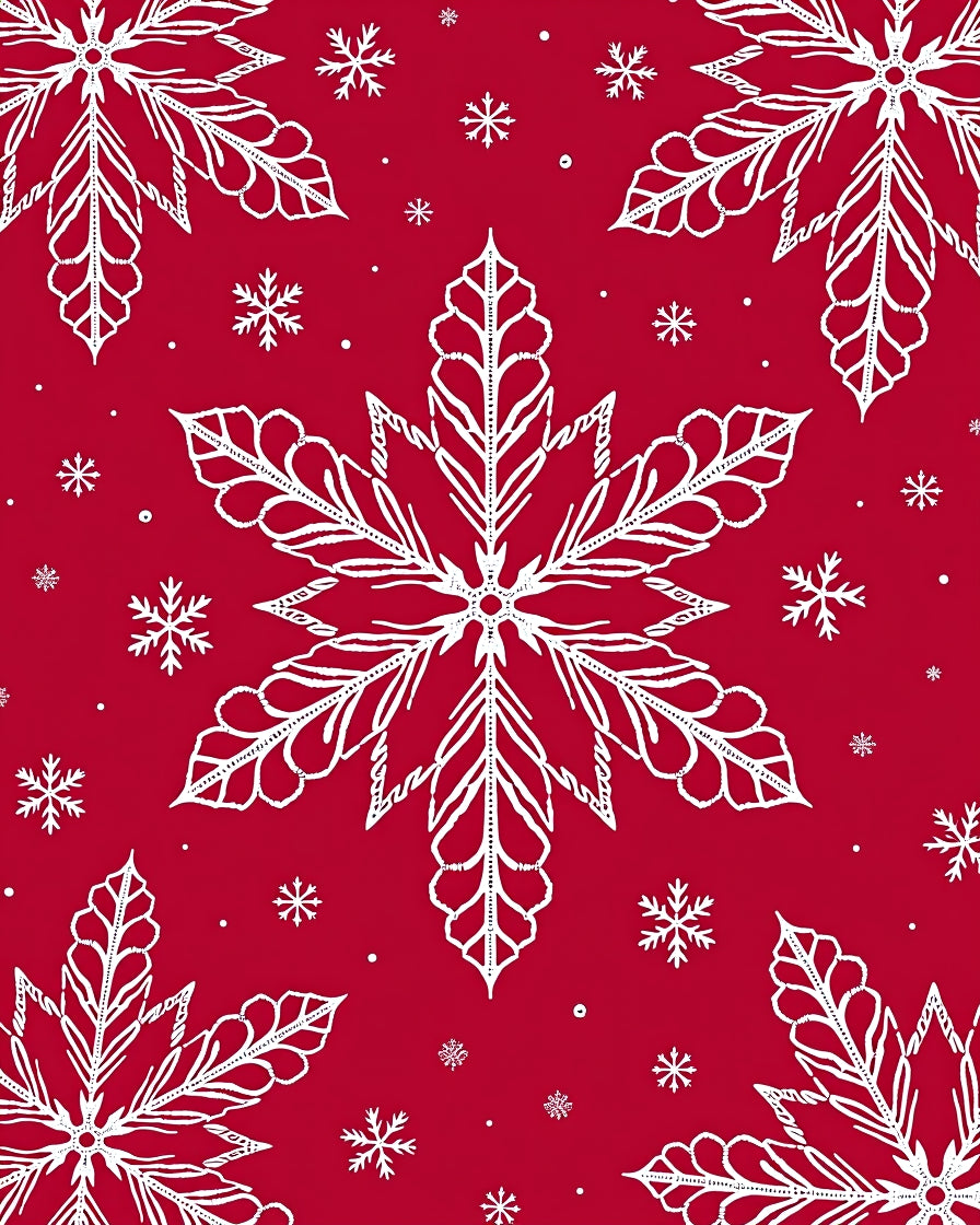 White Snowflake Burst Red Rug