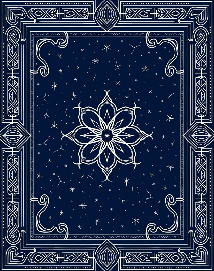Deep Blue Celestial Star Floral Rug