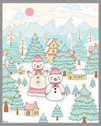 Wintery Snowman Village Scene Rug