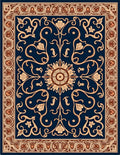 Navy Blue Floral Scrollwork Medallion Rug