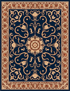 Navy Blue Floral Scrollwork Medallion Rug