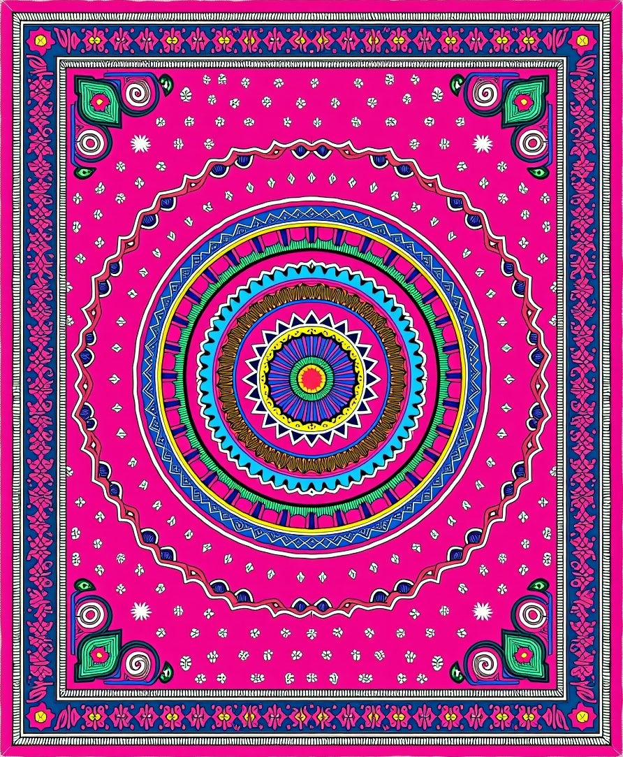Vibrant Pink Symmetrical Mandala Rug