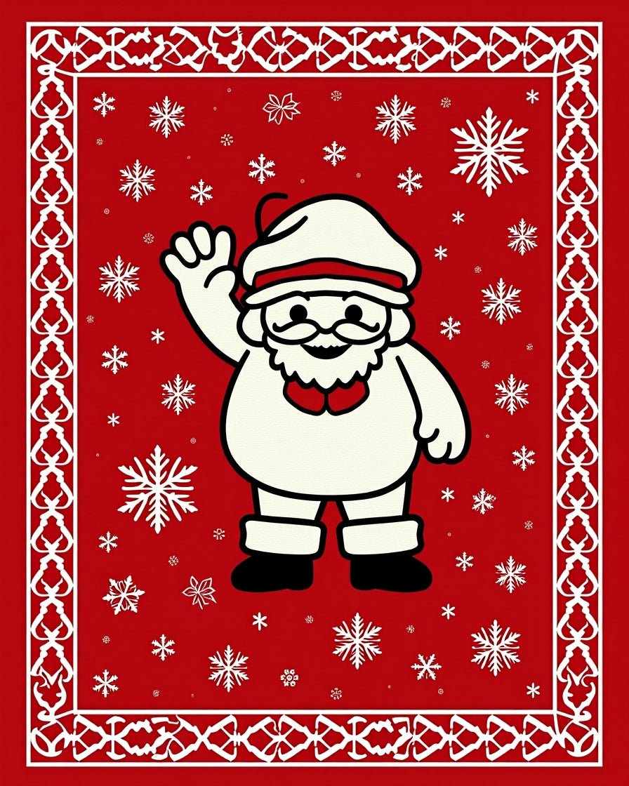 Festive Red Snowman Snowflake Border Rug