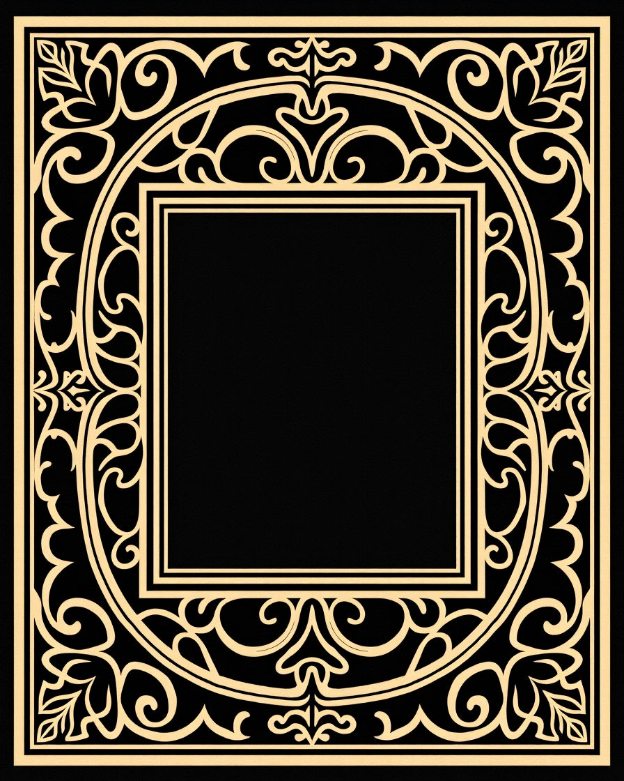 Black Gold Ornate Scroll Square Rug