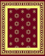 Crimson Gold Decorative Square Medallions Border Rug