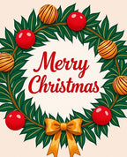 Festive Red Green Ornament Wreath Rug