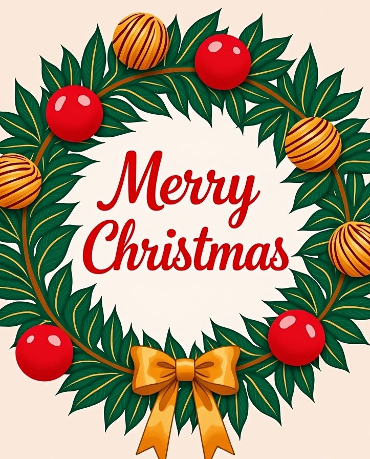 Festive Red Green Ornament Wreath Rug