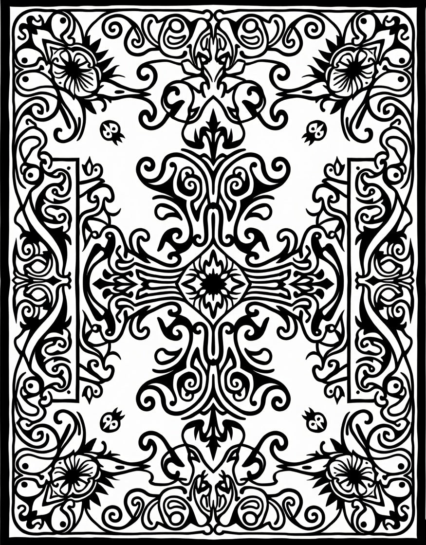 Monochromatic Ornate Scroll Floral Medallion Rug
