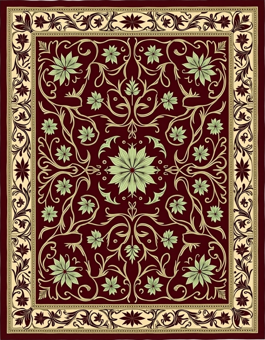 Ornate Crimson Floral Vines Rug