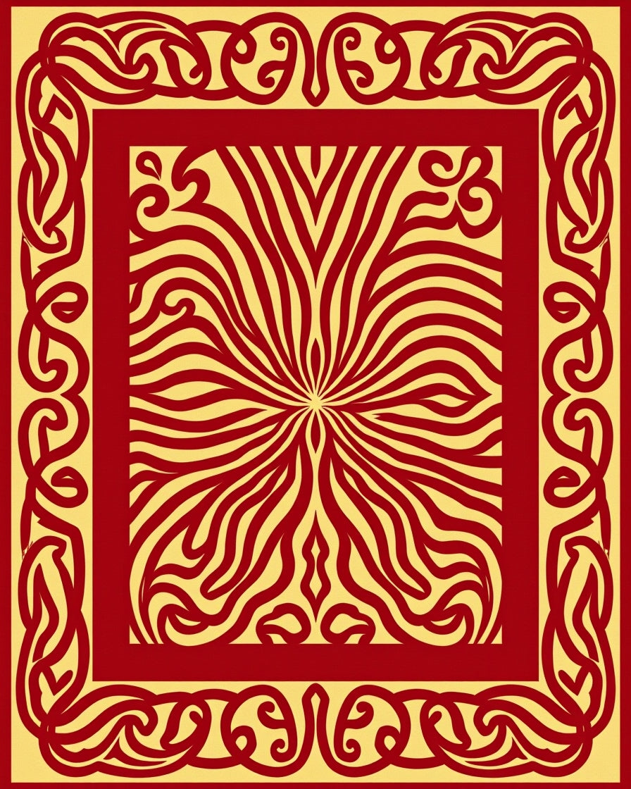 Crimson Golden Sunburst Border Rug