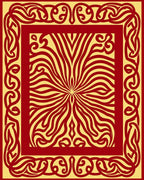 Crimson Golden Sunburst Border Rug
