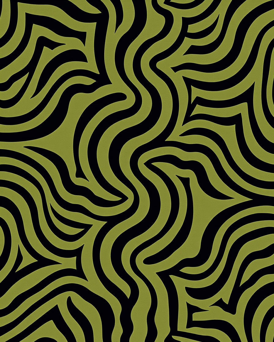 Olive Black Abstract Wavy Stripes Rug