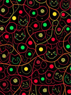 Playful Black Cat Faces Abstract Lines Rug