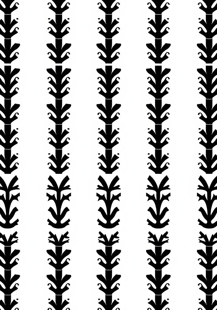 Black Vertical Folk Art Tree Rug