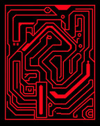 Bold Red Circuit Board Maze Rug