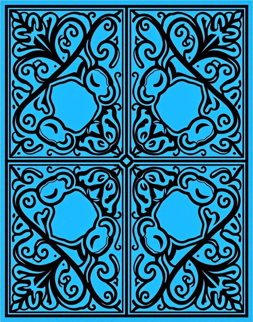 Vibrant Cyan Swirl Quatrefoil Ornamental Rug