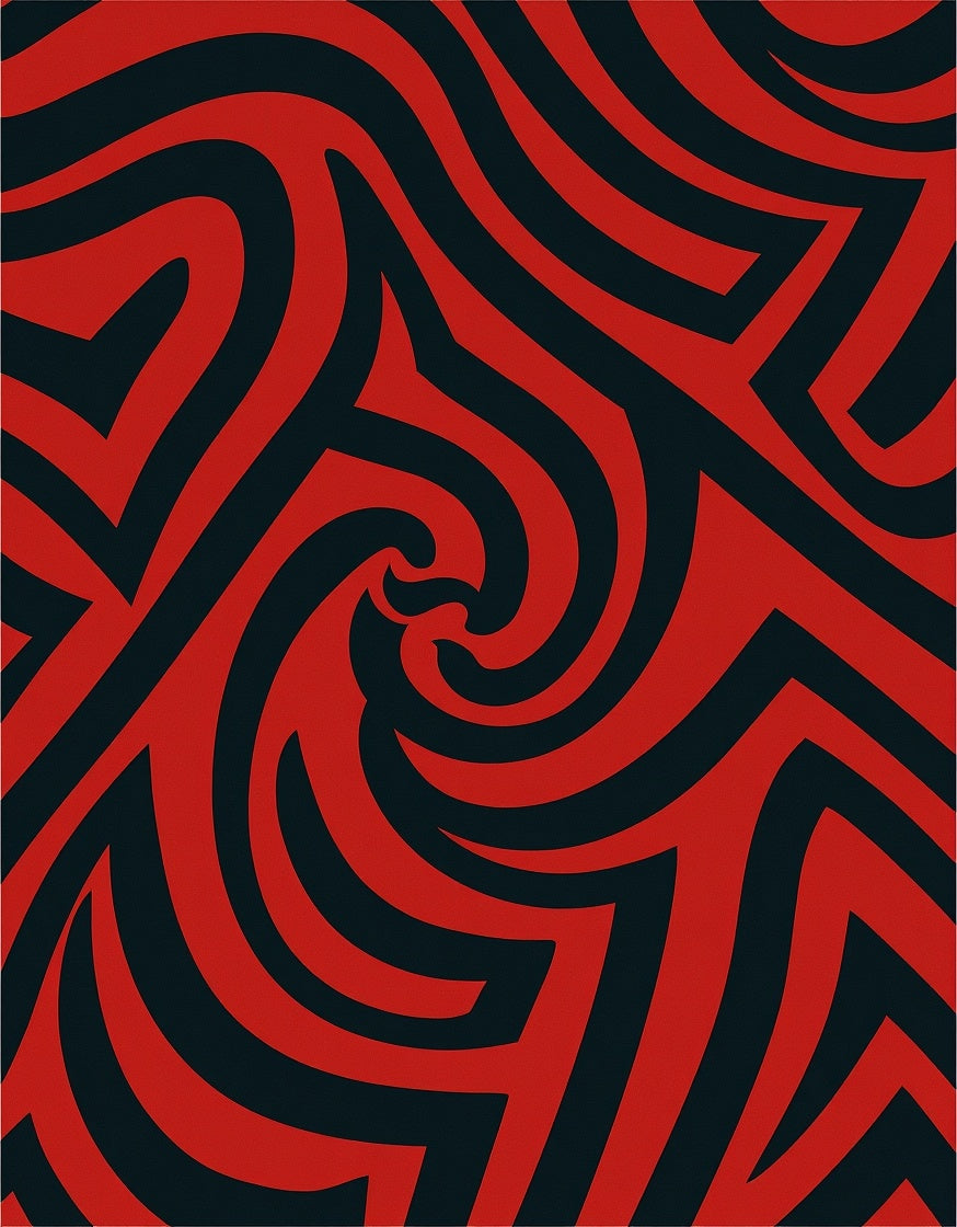 Crimson Black Swirled Abstract Rug
