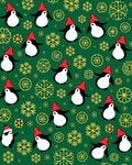 Festive Green Penguin and Snow Flake Rug
