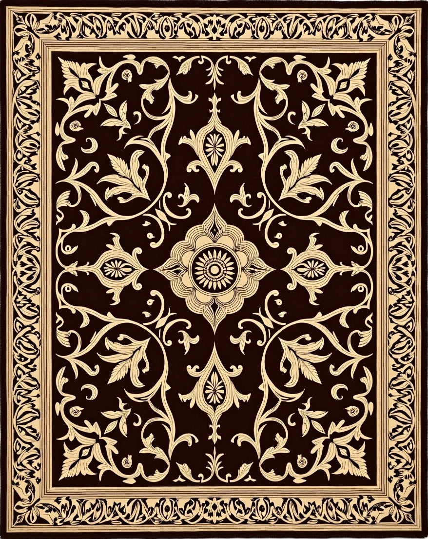Rich Cream Floral Medallion Dark Rug