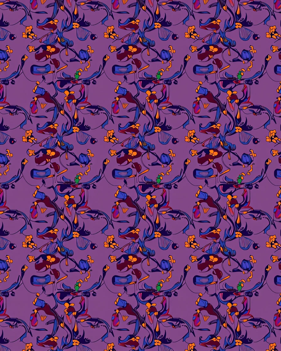 Abstract Purple Whimsical Floral Swirl Rug