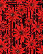 Vibrant Red Floral Stripes Rug