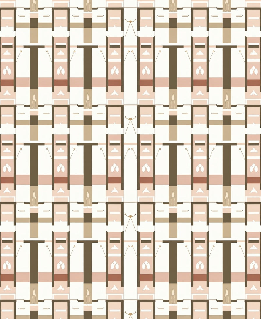 Sophisticated Beige Geometric Grid Rug