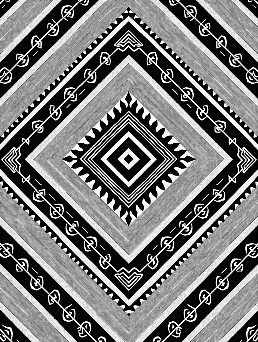 Monochrome Geometric Diamond Tribal Rug