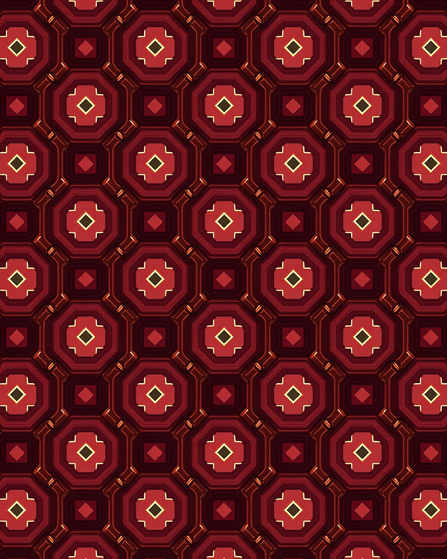 Deep Red Octagonal Medallion Rug
