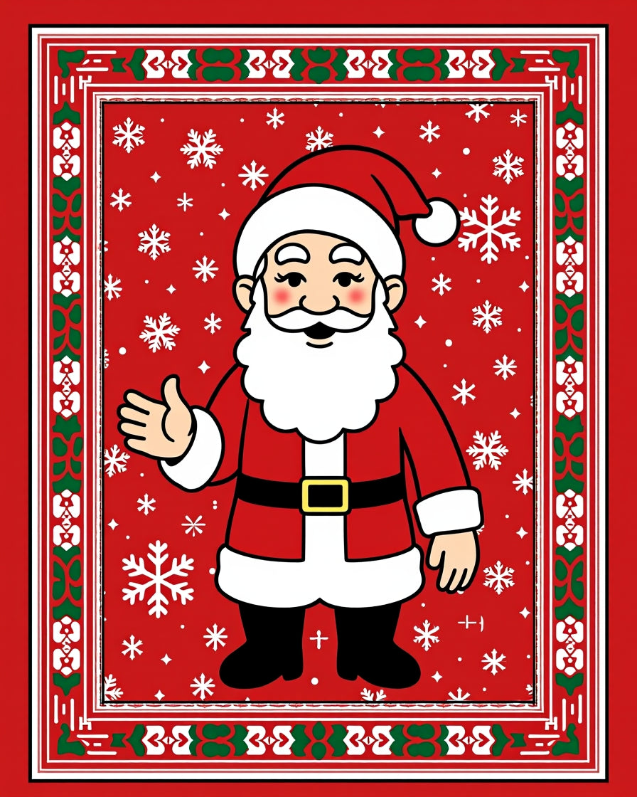 Whimsical Santa Claus Snowflake Border Rug