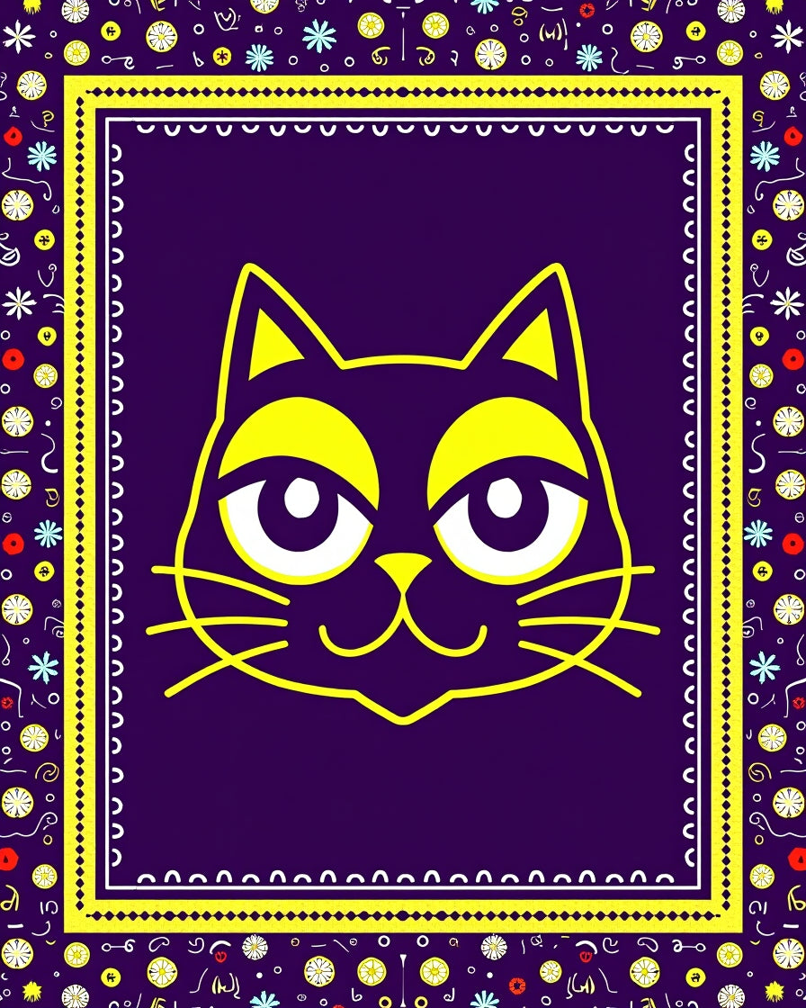 Bold Yellow Cat Purple Floral Rug