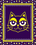 Bold Yellow Cat Purple Floral Rug