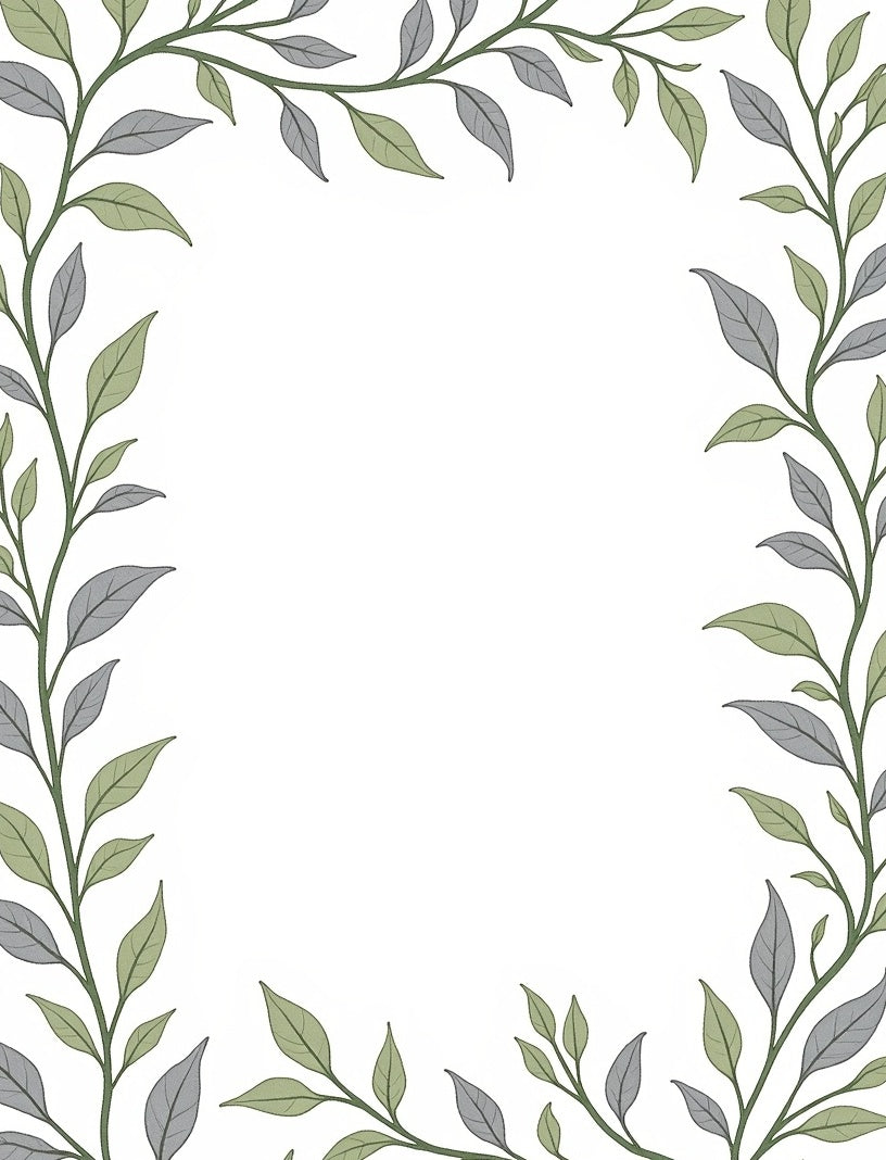 Green and Gray Leaf Vine Border Rug