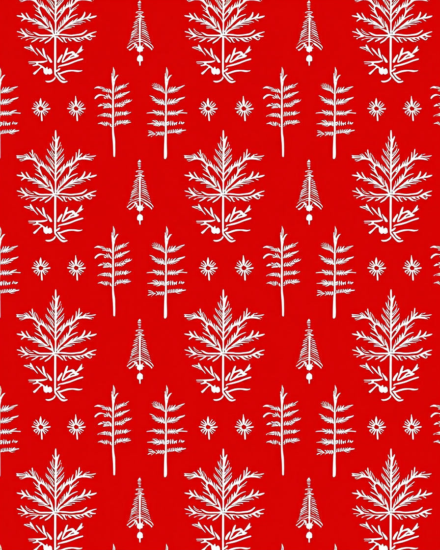 Classic Red White Fern Tree Repeats Rug