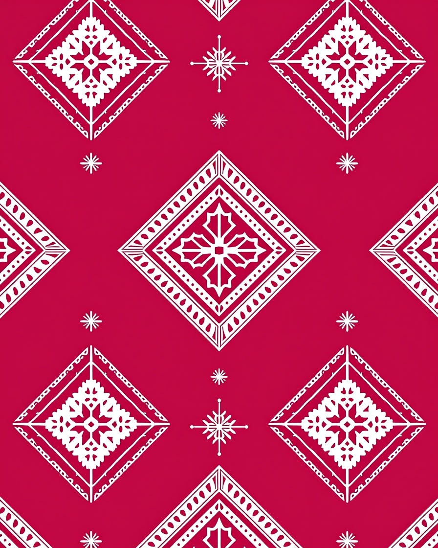 Crimson White Diamond Folk Art Rug