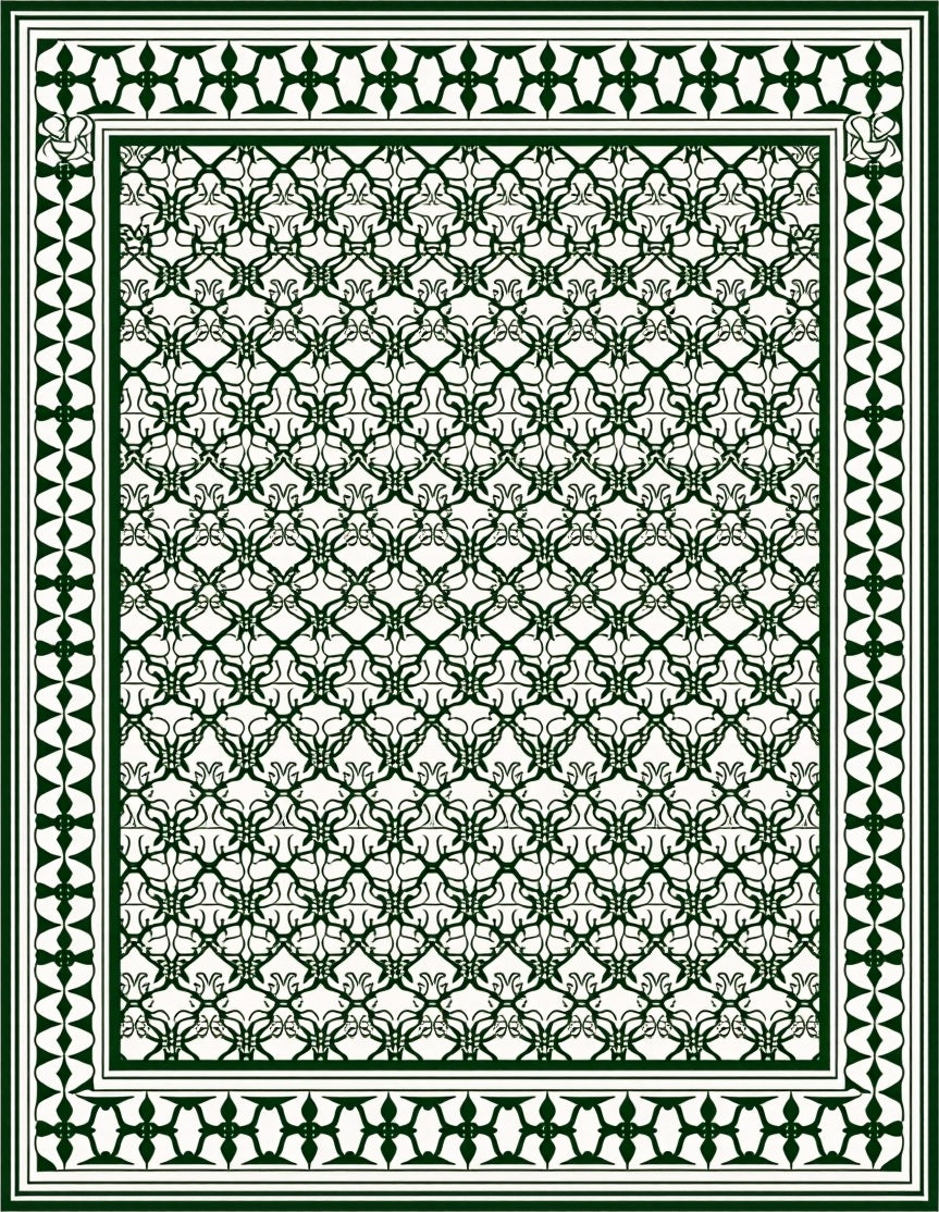 Dark Green Elaborate Lattice Border Rug